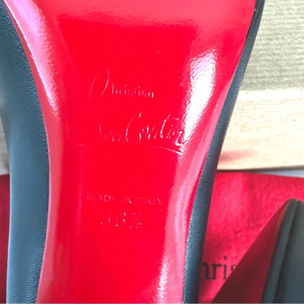 NWT Christian Louboutin Apostrophy Black Leather Pointed Red-Sole Pumps - Picture 13 of 16